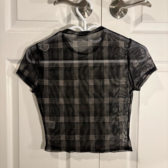 Garage Black & Beige Plaid Mesh Top - Picture 2 of 3